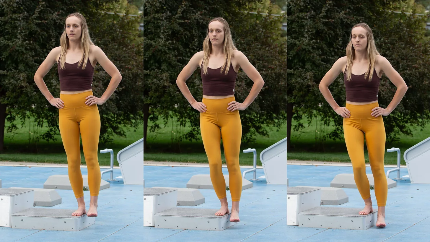 композитное изображение женщины, выполняющей боковой спуск как способ проверки техники бега